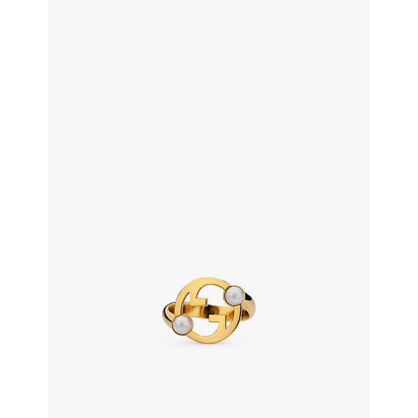  Gucci Blondie interlocking-G gold-toned metal and faux-pearl ring