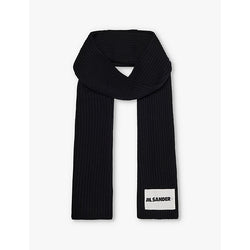 Womens Jil Sander Branded-patch ribbed wool scarf