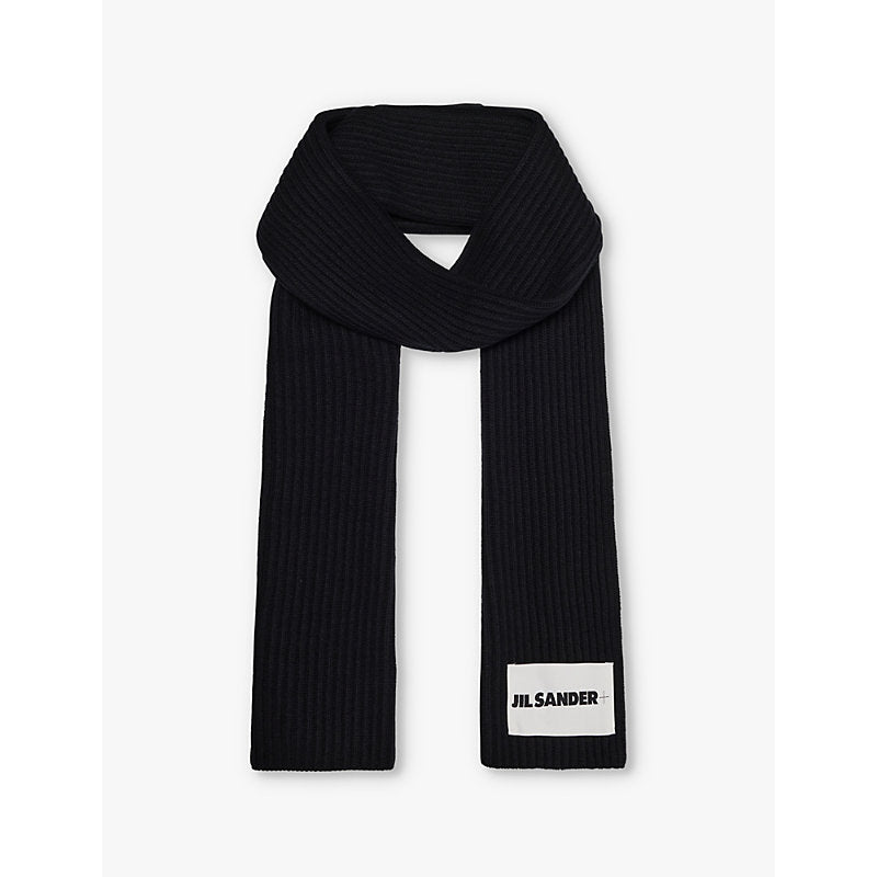  Jil Sander Branded-patch ribbed wool scarf