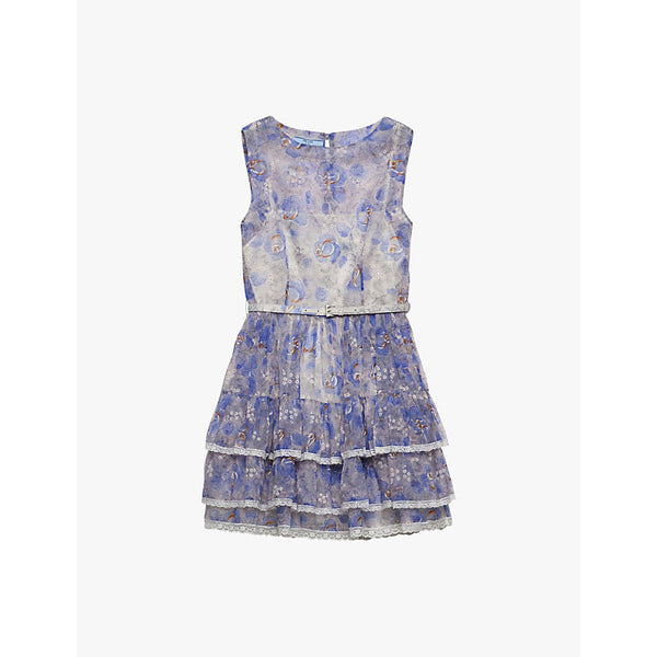 Prada Floral-print ruffle-trim woven mini dress