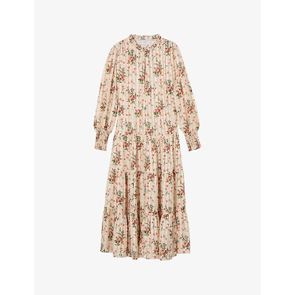 Lk Bennett Flora floral-print long-sleeve silk-blend midi dress