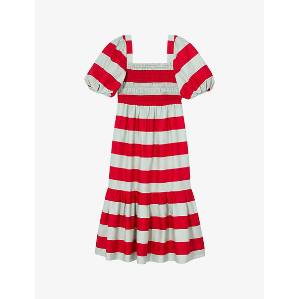 Lk Bennett Ruby puff-sleeve striped cotton midi dress