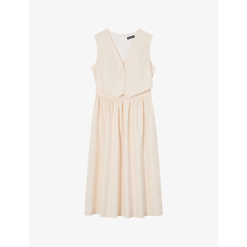 Lk Bennett Pernille waistcoat-top sleeveless cotton and linen-blend midi dress | LK BENNETT