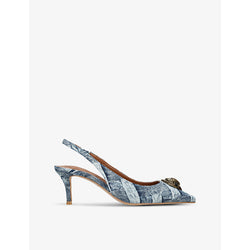  Kurt Geiger London Belgravia eagle-embellished heeled denim slingbacks