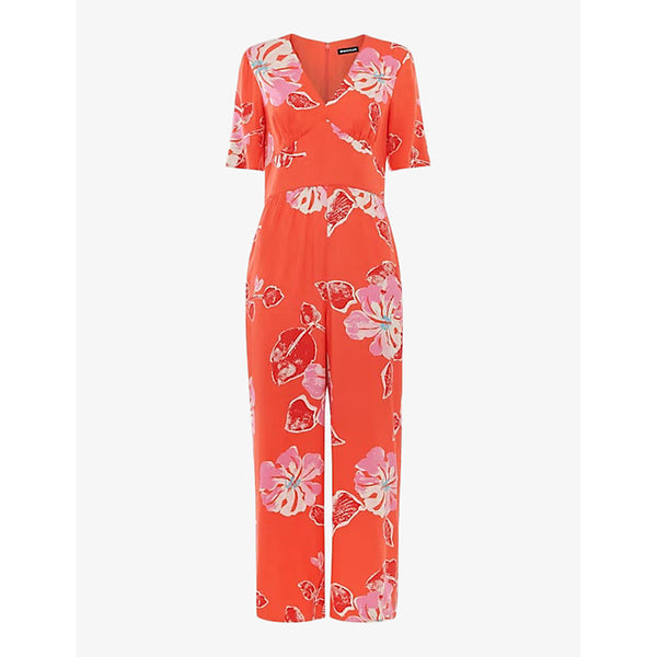 Whistles Aimee hibiscus-print short-sleeve woven jumpsuit