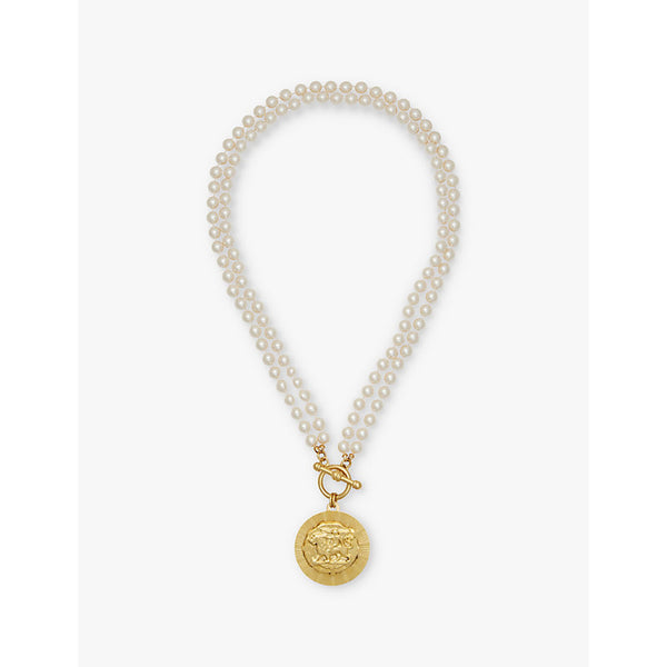 Brinker And Eliza Cara 24ct yellow gold-plated brass and pearl medallion necklace