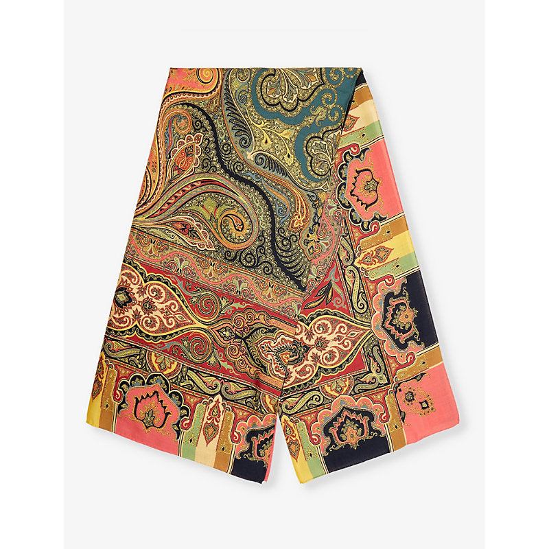 Womens Etro Paisley-print wool and silk-blend scarf