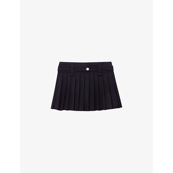 Maje Button-embellished mid-rise pleated stretch wool-blend mini skirt