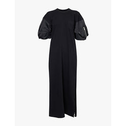 Sacai Puff-sleeve zip-pocket cotton midi dress | SACAI