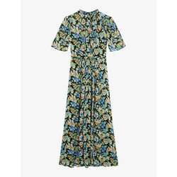 Lk Bennett Thelma floral-print tie-neck woven midi dress | LK BENNETT