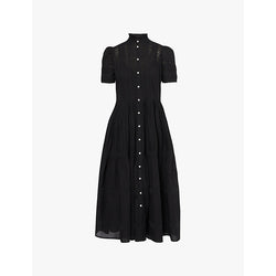 Polo Ralph Lauren Lace-embroidery puffed-short-sleeves cotton-poplin midi dress | POLO RALPH LAUREN