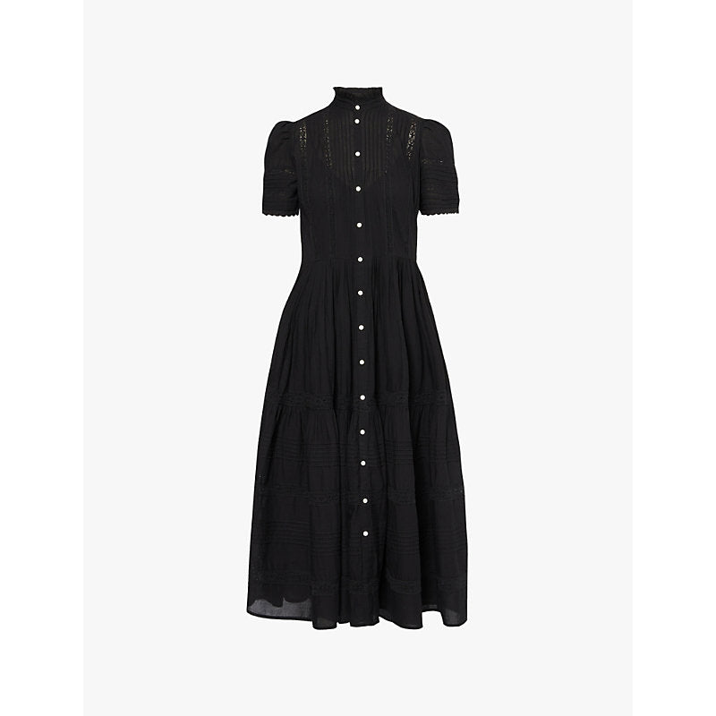 Polo Ralph Lauren Lace-embroidery puffed-short-sleeves cotton-poplin midi dress | POLO RALPH LAUREN