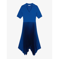 Lk Bennett Lorna pleated-skirt short-sleeve stretch-woven midi dress | LK BENNETT