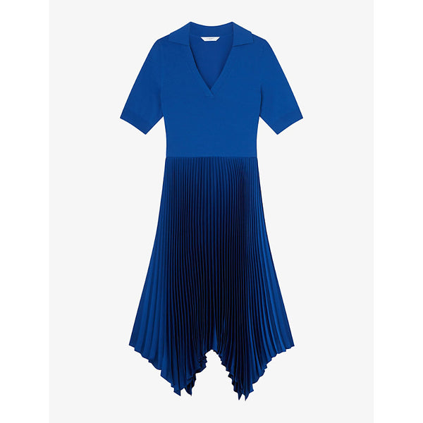 Lk Bennett Lorna pleated-skirt short-sleeve stretch-woven midi dress