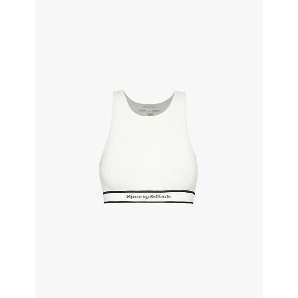  Sporty & Rich Serif-logo cable-knit cropped tank top