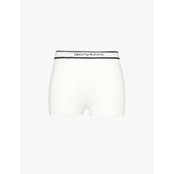  Sporty & Rich Serif-logo cable-knit biker shorts