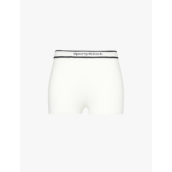  Sporty & Rich Serif-logo cable-knit biker shorts