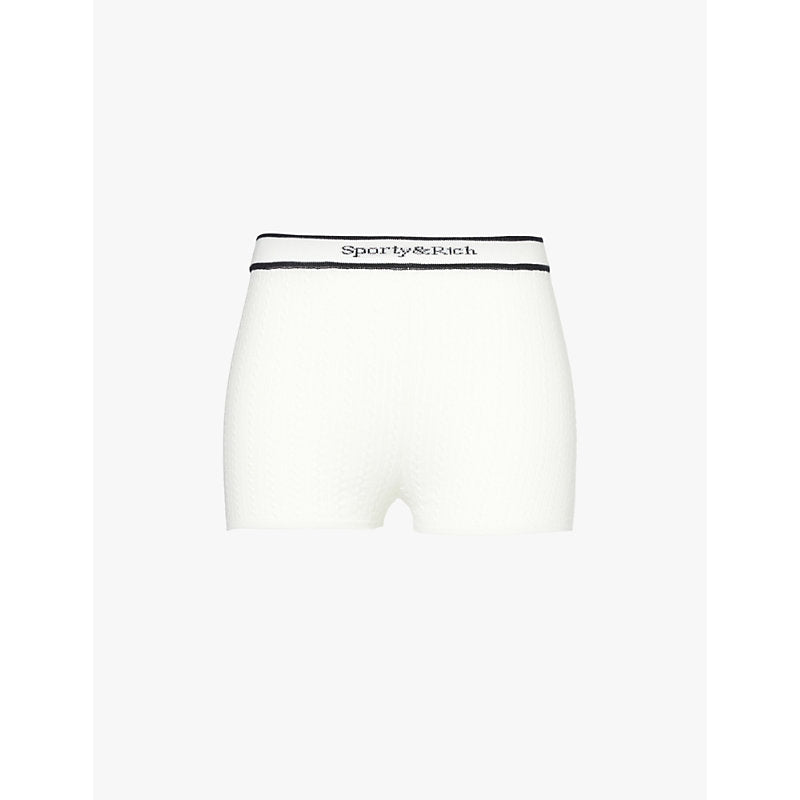  Sporty & Rich Serif-logo cable-knit biker shorts