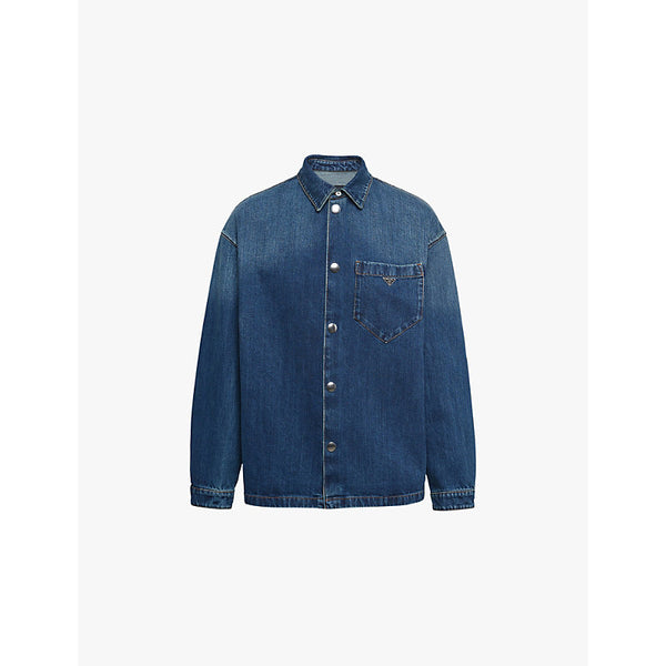  Prada Brand-plaque boxy-fit denim shirt