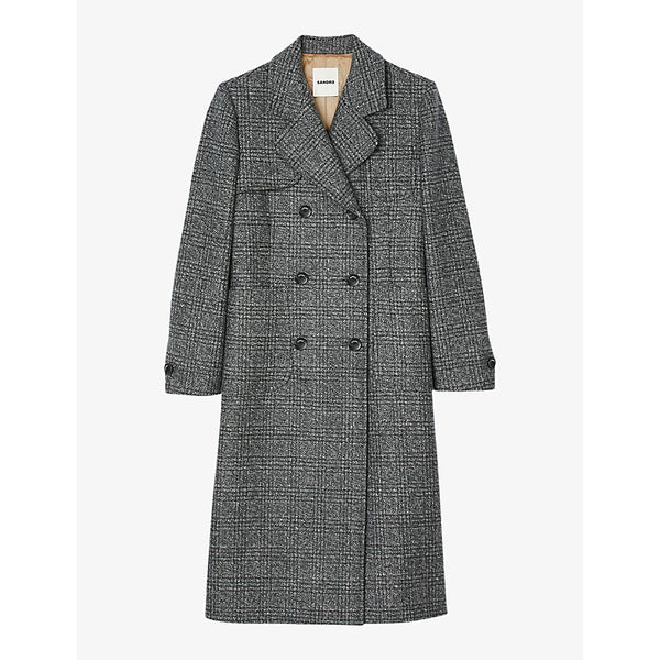 Sandro Stephane Prince of Wales-check wool-blend coat