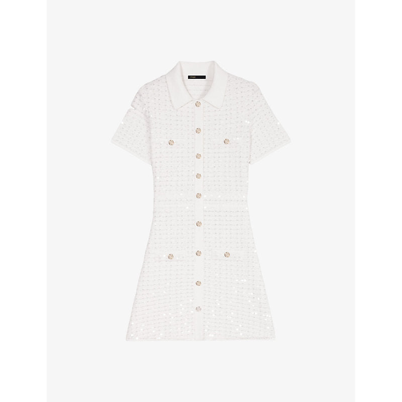 Maje Sequin-embellished collar cotton-blend mini dress | MAJE