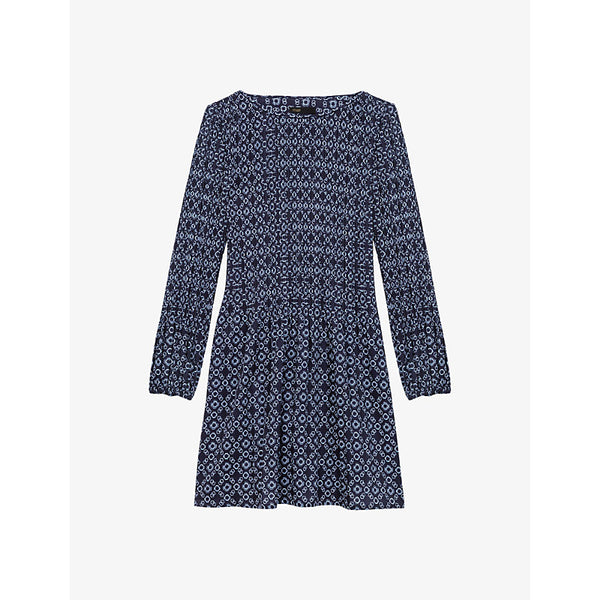 Maje Abstract-pattern long-sleeved woven mini dress