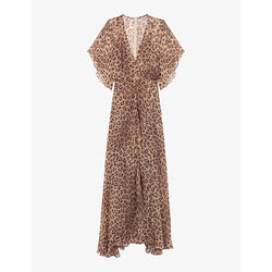 Maje V-neck leopard-print woven midi dress | MAJE