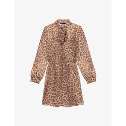 Maje Leopard-print tie-neck woven mini dress | MAJE