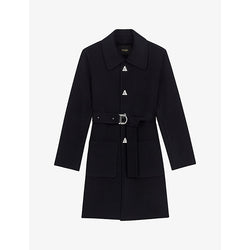 Maje Double-faced faux fur-collar wool-blend coat