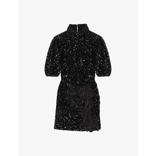 Maje Sequin-embellishment high-neck velvet mini dress