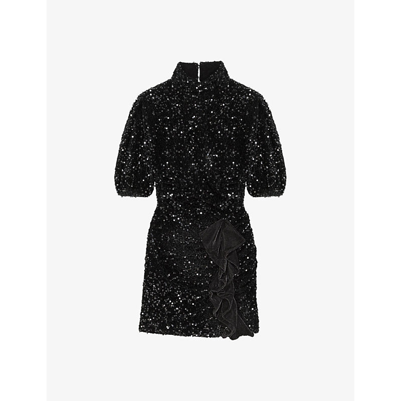 Maje Sequin-embellishment high-neck velvet mini dress | MAJE