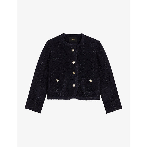 Maje Metallic-embellished cropped tweed jacket