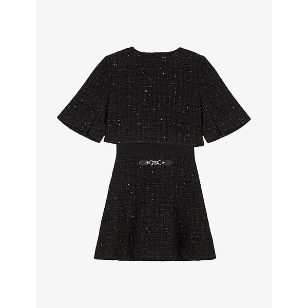 Maje Round-neck two-in-one metallic-tweed mini dress