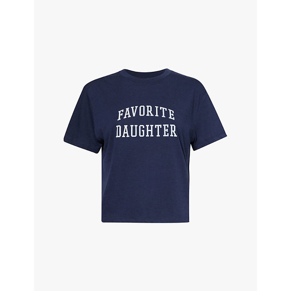  Favorite Daughter Brand-print round-neck woven-blend T-shirt