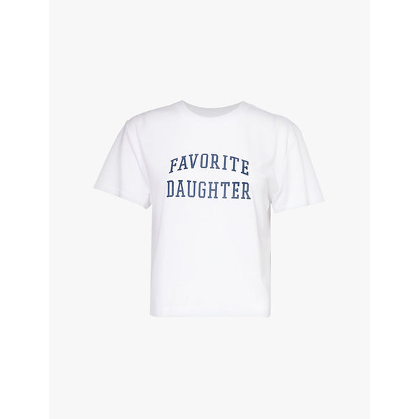  Favorite Daughter Brand-print round-neck woven-blend T-shirt