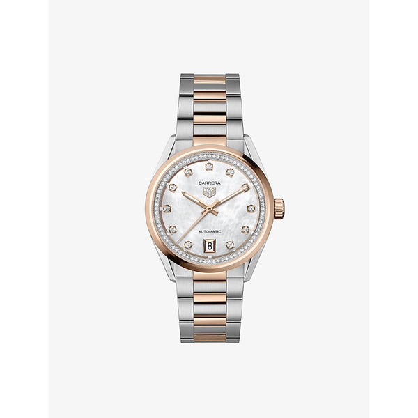 Tag Heuer WBN2351.BD0000 Carrera 18ct rose-gold, 0.50ct brilliant-cut diamond and stainless-steel automatic watch