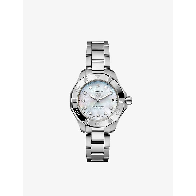 Tag Heuer WBP1313.BA0005 Aquaracer Solargraph stainless-steel, 0.15ct diamond and mother-of-pearl quartz watch