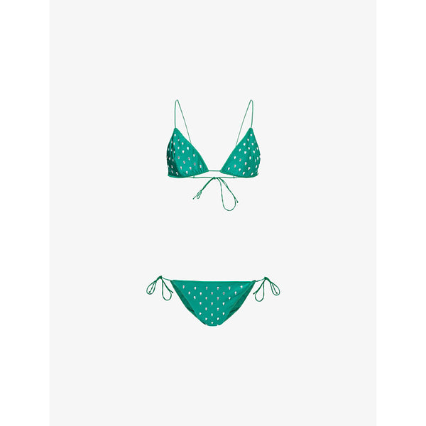  Oseree Gemstone-embellished triangle bikini set