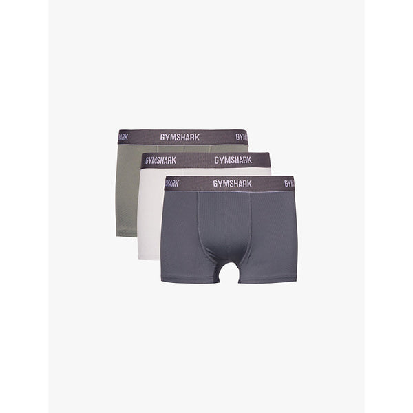  Gymshark Pack of three Sports Tech logo-waistband stretch-recycled polyester boxers