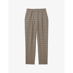  Reiss Karina elasticated-waist tapered-leg checked stretch-woven trousers