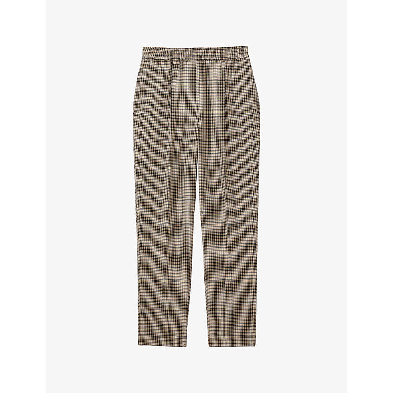  Reiss Karina elasticated-waist tapered-leg checked stretch-woven trousers