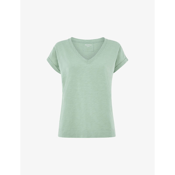 Whistles Willa V-neck cap-sleeve organic-cotton T-shirt