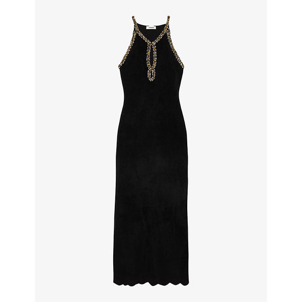 Sandro Beaded sleeveless woven maxi dress