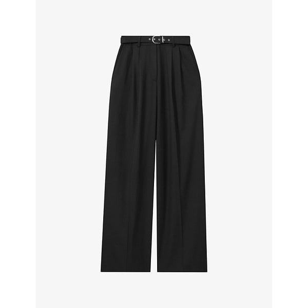  Reiss Belted-waist wide-leg mid-rise stretch-woven trousers