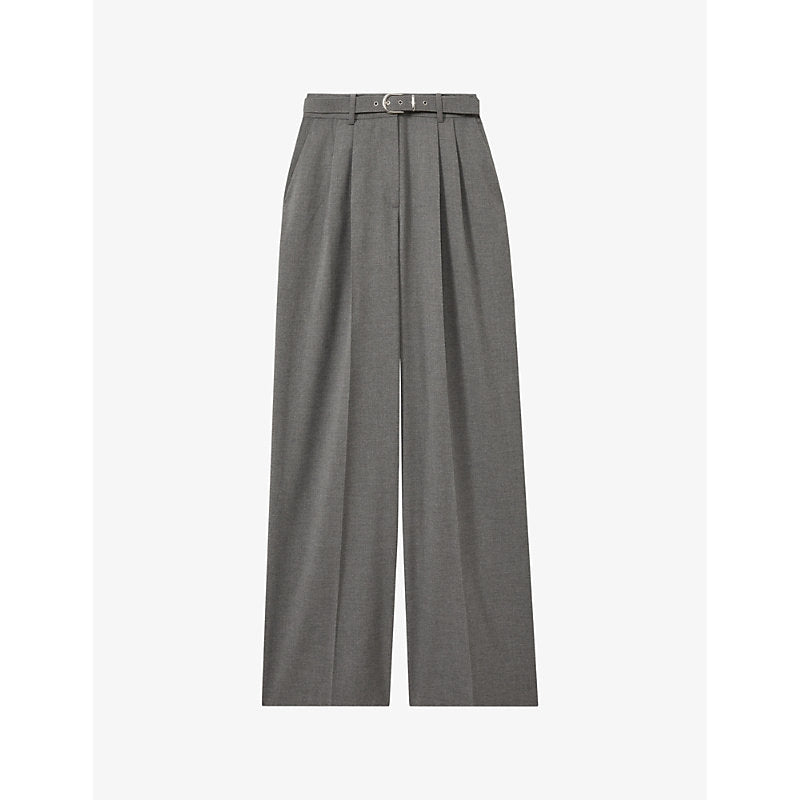  Reiss Belted-waist wide-leg tailored stretch-woven trousers