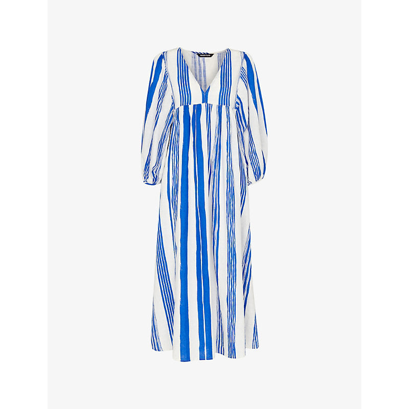 Whistles Gloral stripe-print relaxed-fit cotton and linen-blend midi dress | WHISTLES