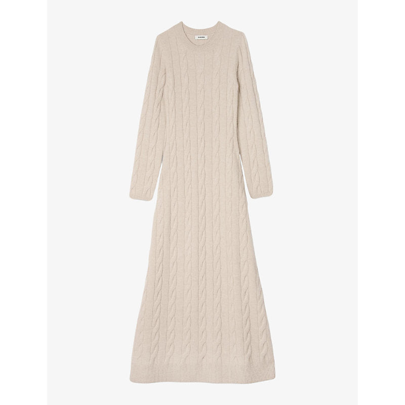 Sandro Cable-knit slim-fit wool and cashmere-blend maxi dress | SANDRO