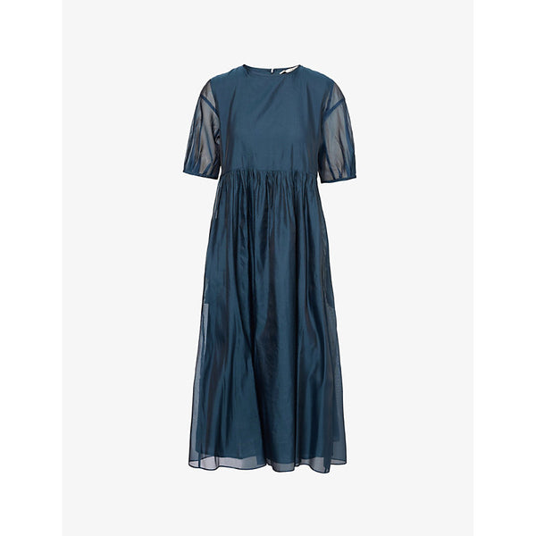 Max Mara Fatoso short-balloon-sleeves silk-blend midi dress