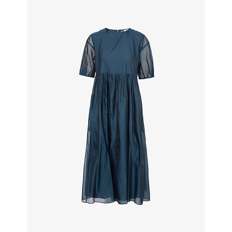 Max Mara Fatoso short-balloon-sleeves silk-blend midi dress | MAX MARA