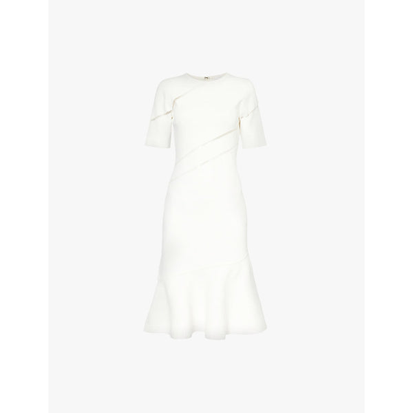 Herve Leger Flared-hem short-sleeve knitted midi dress | HERVE LEGER